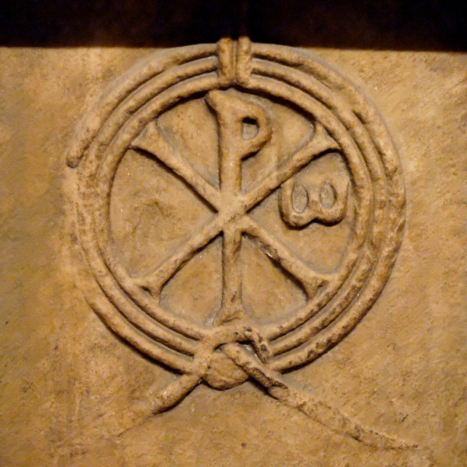 This Chi-Rho is engraved on an early twelfth century alter in France. The symbol Constantine bore into battle is made up of the first two Greek characters of the word 'Christ', X and P.