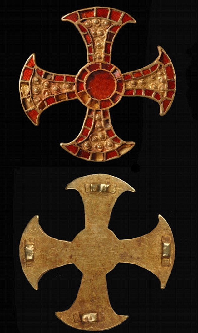 This golden cross broach was found in the burial site of a 16-year-old girl from the seventh century AD. It was found amongst many other items, revealing the melding of Christian and Pagan tradition at this time.