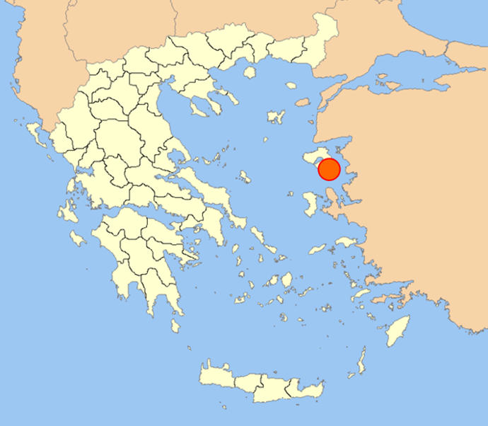 Map showing Mytilene on Lesbos