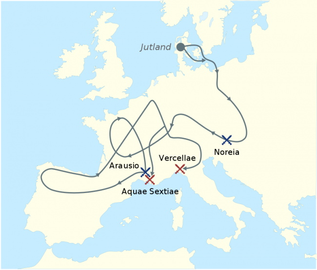 The migration of the Cimbri and the Teutons