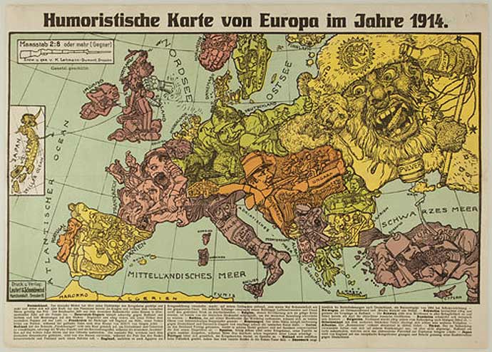 A German cartoon of European alliances - 1914