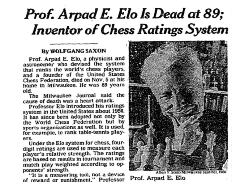 The Rating of Chess Players, Past and by Elo, Arpad E.