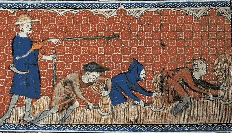 A medieval image of serfs working in the field